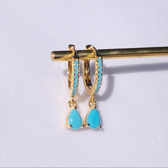 Jewelry - New! “Amy” Turquoise Drop Hoop Earrings